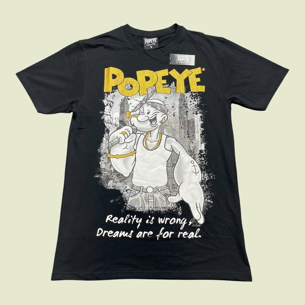 NEW Reason Popeye Exclusive Collab Mens Black Graphic T-Shirt RS5-103 Large NWT